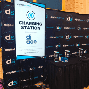 Digital Summit charging station sponsored by Diace Designs